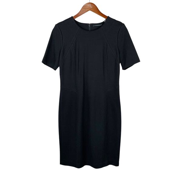 New T Tahari Sheath Dress Black Ponte Knit Short Sleeve Knee Length Women's 10 - Picture 1 of 10